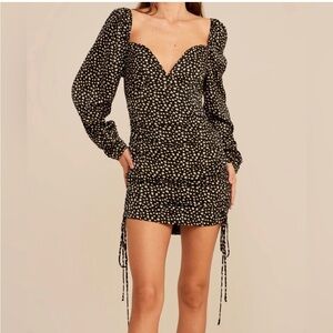 NWT Lush Sweetheart Neckline Mini Dress Dot Floral Rouched Black Cream Size M